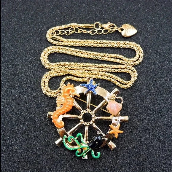 Betsey‎ Johnson Nautical Octopus Starfish Rudder Pendant/Necklace/Brooch NWT - Picture 5 of 5